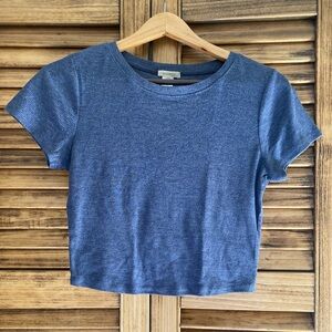 Blue Ribbed Short Sleeve Top